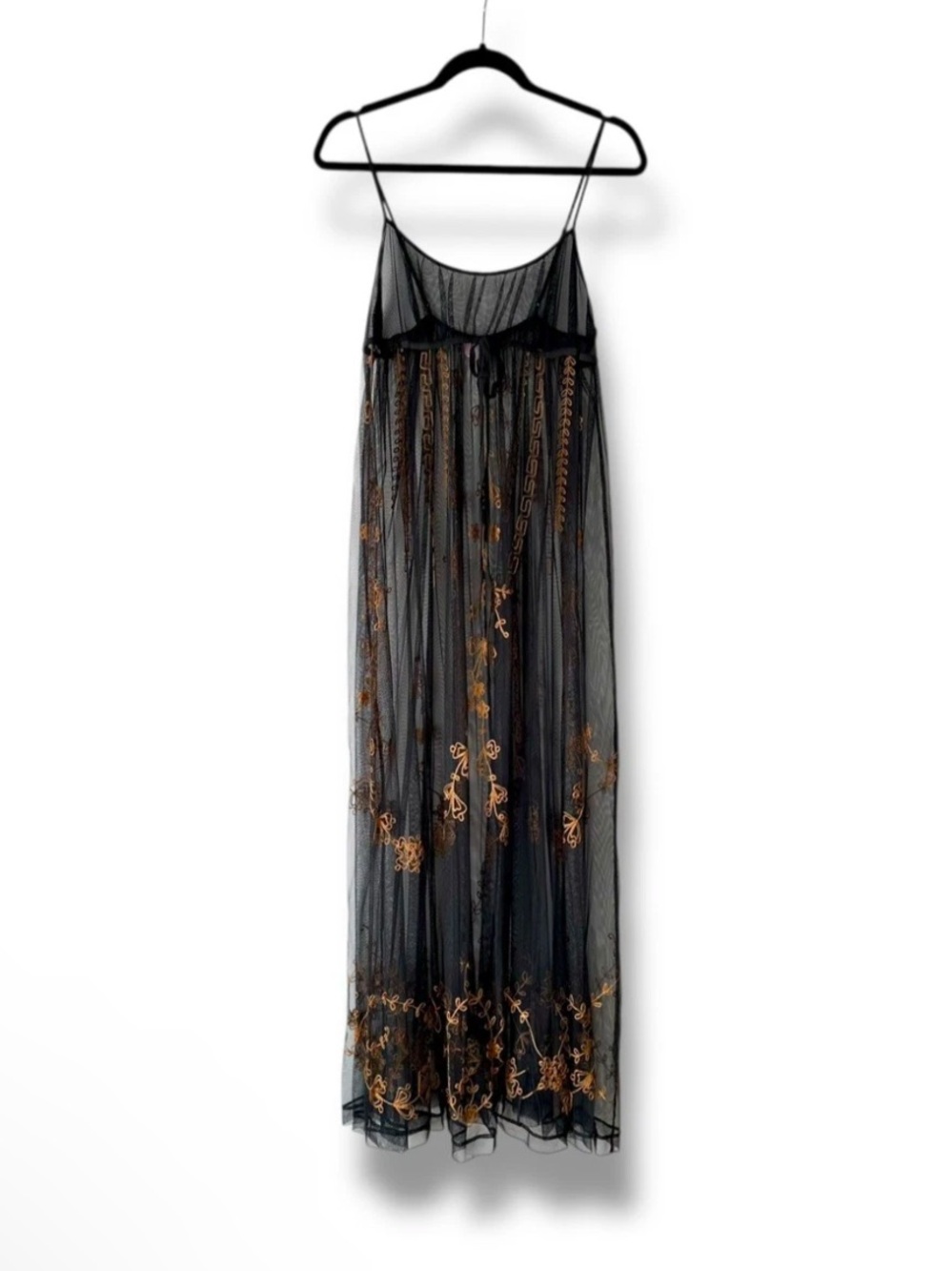 Victoria's Secret Vintage Y2K Sheer Embroidered Black Mesh Maxi Babydoll Dress M